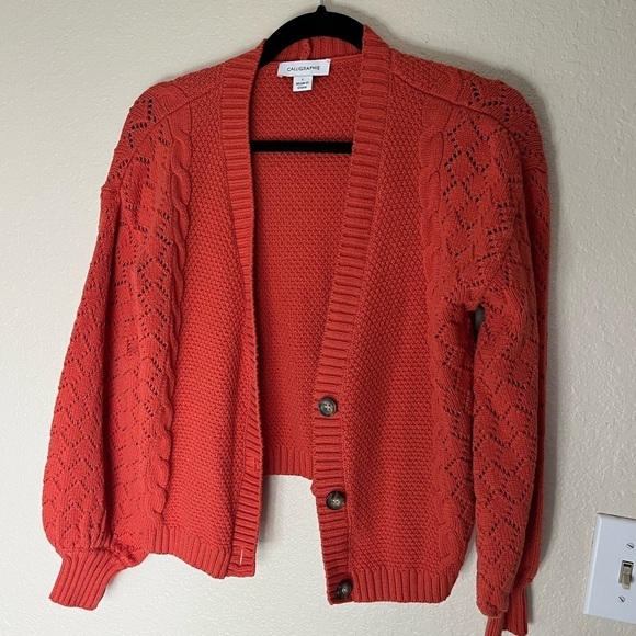 Calligraphie orange colored cardigan sweater  SIZE LARGE - Picture 2 of 6